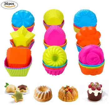 

36Pcs/Set Silicone Muffin Cups Cupcake Baking Mold 9 Shape Cake Cup Sets Reusable Chocolate Baking Cups Non-Stick Cupcake Liners