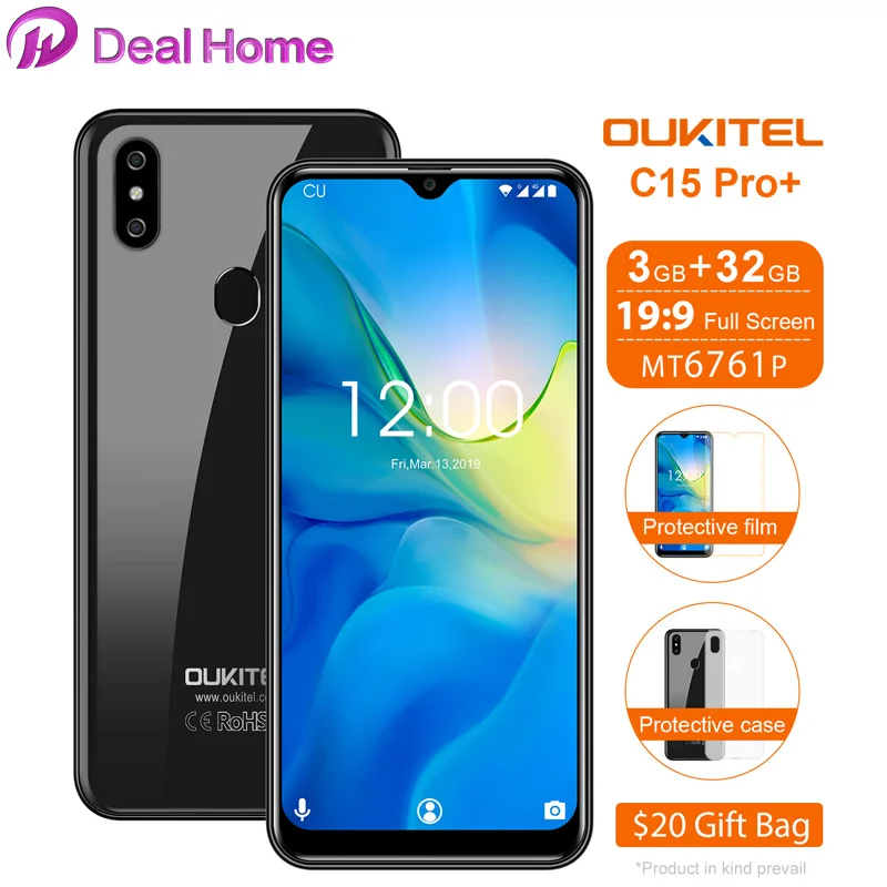 Oukitel C15 Pro+ 19:9 6,088 ''экран капли 3 ГБ 32 ГБ MT6761 Смартфон Android 9,0 отпечаток пальца лица ID 4G мобильный телефон