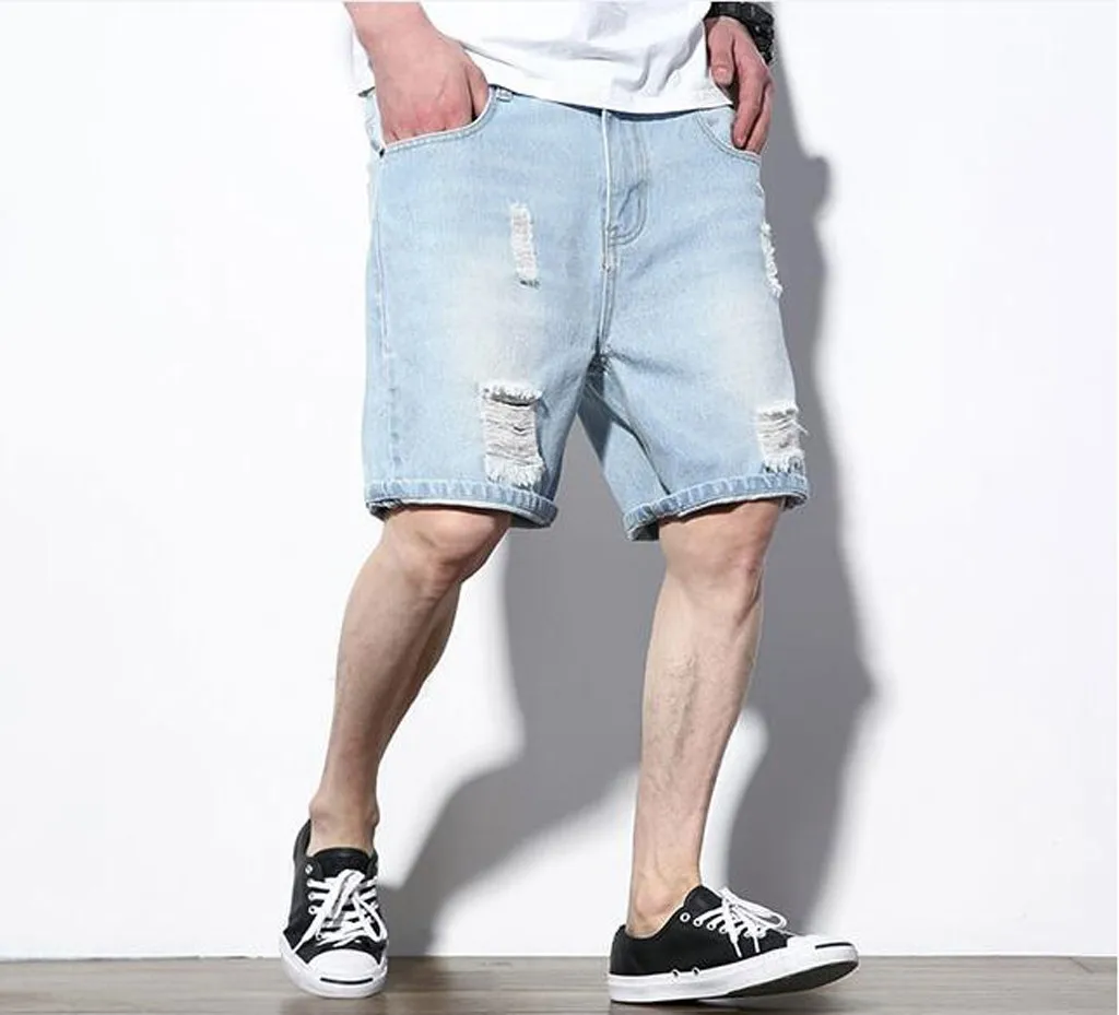 Модные мужские повседневные обтягивающие короткие спортивные штаны большого размера с карманами, джинсовые штаны, мужские шаровары для скейта, Мужские штаны для бега, рваные, волнистые 6,18