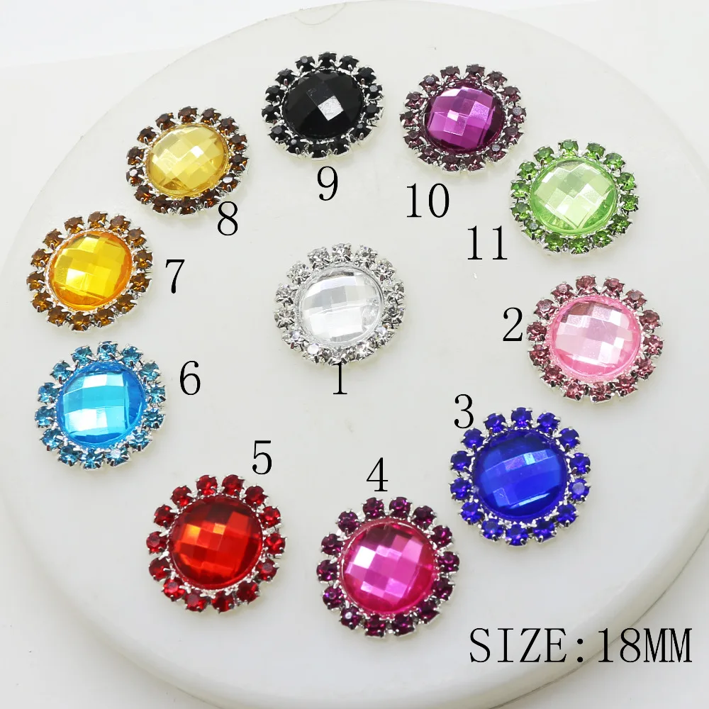 

10pcs/lot 18MM Round Mix Color Artificial Crystal Metal Buttons Flatback Diamante Buttons for Shoes Wedding Bouquent Craft Decor