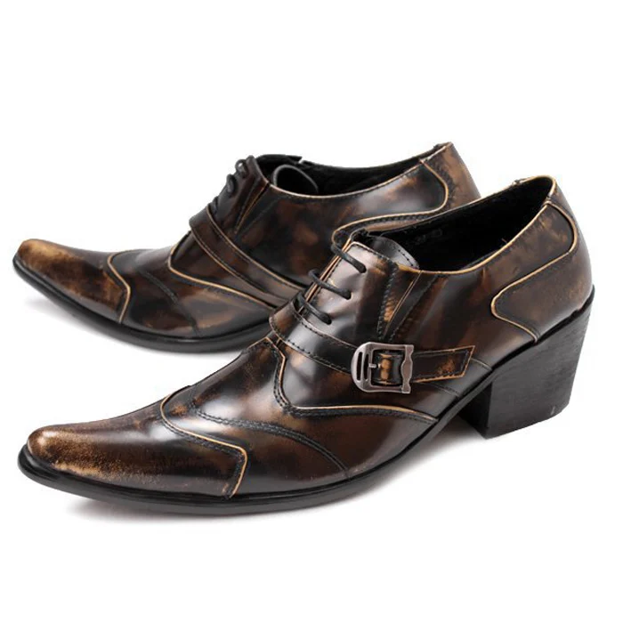 

2016 New Vintage Formal Brand Genuine Leather Iitalian Pointed Toe High Heels Dress Shoes Punk Oxford Shoes For Men FPT010