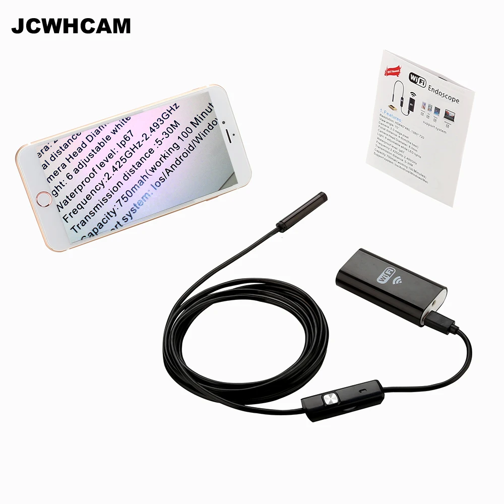 JCWHCAM 8 мм 5 м Wifi эндоскоп Android Камера бороскоп HD 720 p IP67 Водонепроницаемый инспекции IOS эндоскоп для iphone Камера