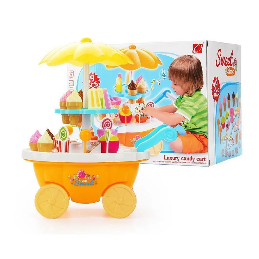 

OCDAY Ice-Cream Trolley Set Kids Pretend Play Toys With Music Lighting Role Learning Educational Toys for Children Girls Gifts