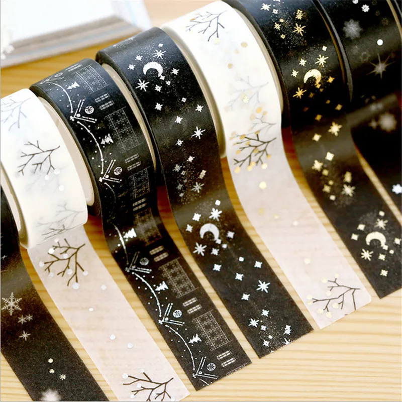 1 шт. 15 мм* 5 м Золотые Серебряные звезды васи ленты альбом скрапбук DIY пользовательские клейкие ленты офисные клейкие Маскировочные наклейки ленты