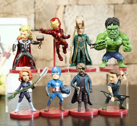 The Avengers Super Hero Action Figure Brinquedos, Hulk, Homem de Ferro, Capitão América, Thor, Viúva Negra, Gavião Arqueiro, Loki, 8cm, 8Pcs Set