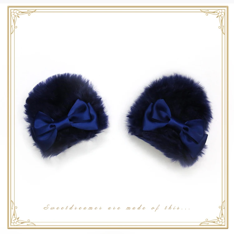 Десертные вечерние пушистые медвежьи ушки ручной работы+ Бант Шпилька/шоколадная оголовье Лолита сладкий заколки для волос Головные уборы - Цвет: Dark Blue Hairpin