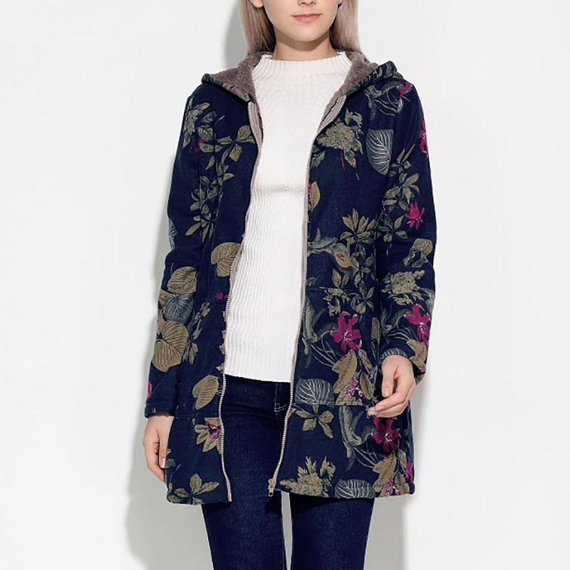 

New Parka Women's Plus Size S-5XL Autumn Winter Print Warm Velvet Jacket Hooded Coat Down Female Outwear Parkas