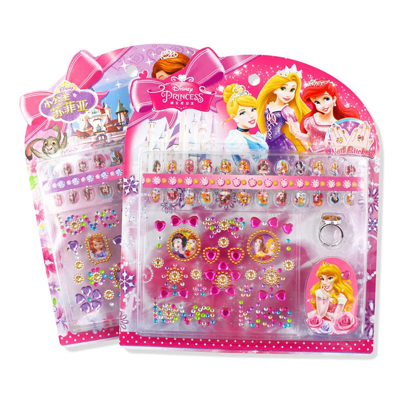 Disney authentic children's three-dimensional nail stickers Frozen Princess gift box stickers girl ring boxed paste