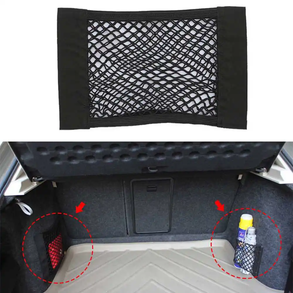 Car Interior Nets 1pc 40*25CM Car Trunk Seat Back Elastic Mesh Net Car Styling Storage Bag Pocket Cage Magic Tape