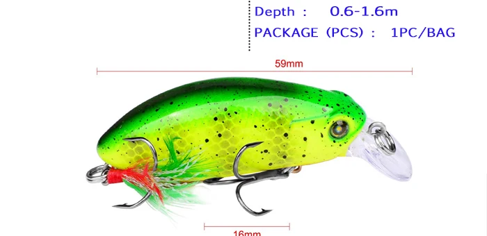 Trout Wobblers Minnow Crankbait Crank Baits 5.9cm 9g 6pcs 0.6-1.6m Depth Artificial Bait Fishing Gear (4)