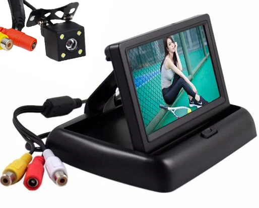

4LED Night Vision Car CCD Rear View Camera With 4.3 inch Color LCD Car Video Foldable Monitor Camera Auto Parking Assistance