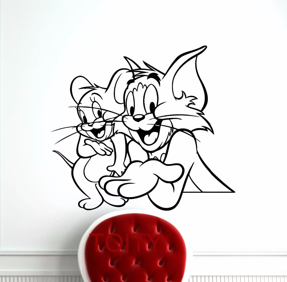 cheap Tom And Jerry Wall Sticker Nursery Decor Cartoon Cat Mouse Vinyl Decal Home Interior Decorative Children Kid Art Room Mural