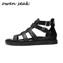 Owen Seak/мужские римские сандалии из натуральной кожи, сандалии-гладиаторы с высоким берцем, с пряжкой, на ремешке, шлепанцы, летние мужские сандалии