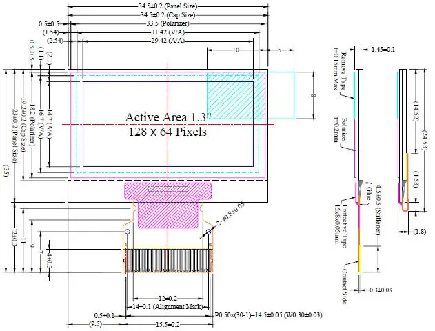 1,3 дюймов 30P SPI белый OLED экран дисплея SSD1306 Привод IC 128*64 плагин 8 бит Параллельный/IIC интерфейс