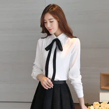 Ladyes Office Work Wear Chiffon Blouses Autumn Long Sleeve Bow Lace-up White Shirt Women Tops Plus Size Slim Blusas Shirts S-XXL