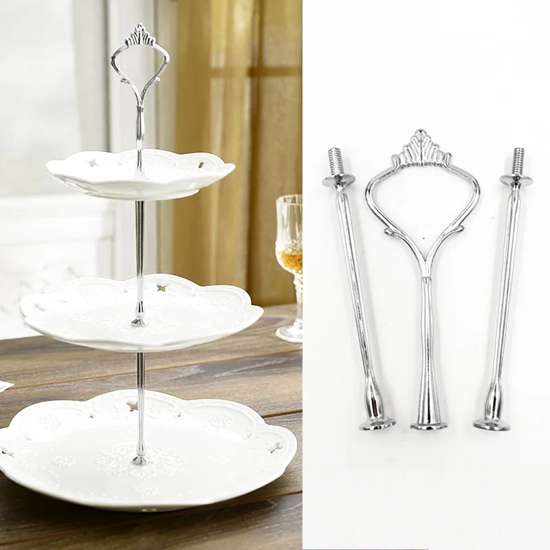 Cake Stand Plate Bracket Stand New 2 Tier Cake Plate Stand Cupcake Fittings Silver Golden Wedding Party(Plate Not Included - Цвет: Silver 3layers