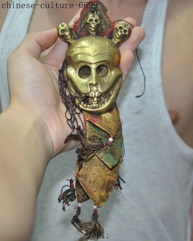 3 CM Tibet buddhism Pure Bronze Art Sculpture Skull Amulet Figurines Statues