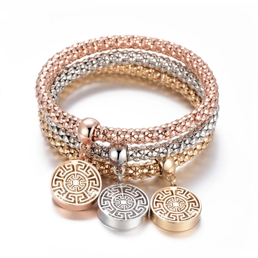 

3Pcs Hollow Charms Bracelets Gold Wrap Elastic Popcorn Bangles Femme Gift For Women Fashion Crystal Gemetric Jewelry 2019 New
