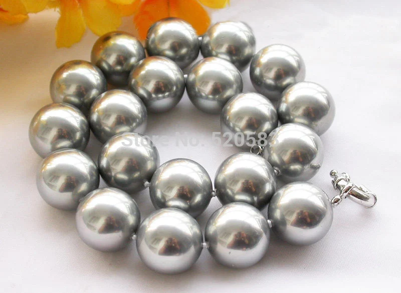 

Big 17inch 20MM GRAY ROUND SOUTH SEA SHELL PEARL NECKLACE