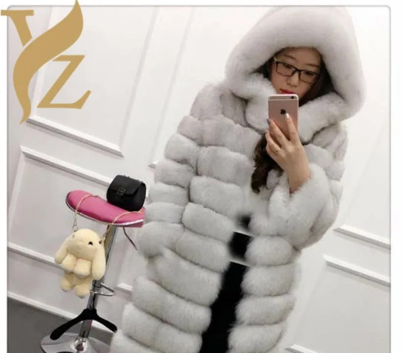 Natural White Новое пальто из натурального Лисьего меха 90 см, теплое зимнее пальто с капюшоном, роскошное Новое Брендовое пальто из натуральной кожи, модные меховые женские пальто - Цвет: Natural White