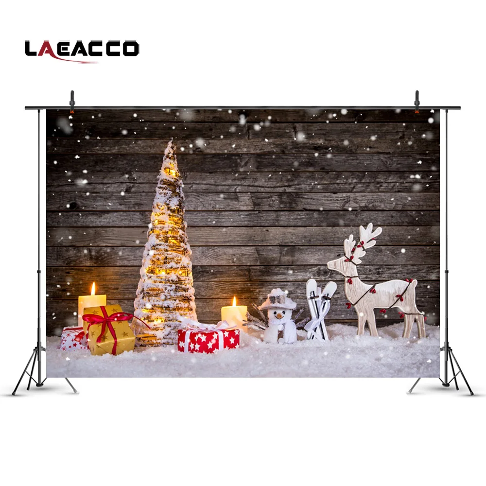 

Laeacco New Year Snowflakes Christmas Tree Wooden Boards Scene Photography Backgrounds Vinyl Backdrops For Photo Studio Props