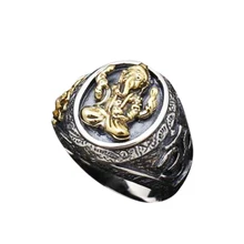 Подлинные 925 пробы серебряные Фортуны кольца со слонами для мужчин желтое золото цвет Выгравированный Лотос Большие широкие мужские кольца индийские ювелирные изделия