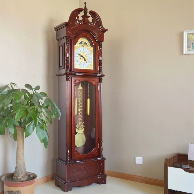 European American living room with wood floor clock mechanical clock grandfather clock pendulum