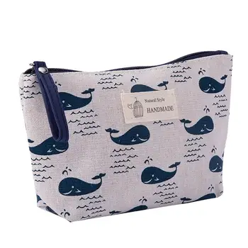 

Women Whale Tree Plaid Bear Print Zipper Makeup Brush Storage Pouch Key Cards Pen Bag