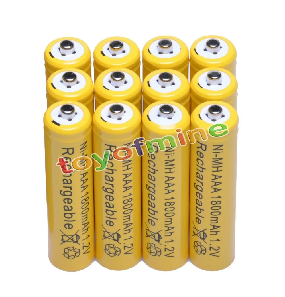 12x AAA 1800mAh 3A 1.2 V Ni MH Yellow Rechargeable Battery Cell for MP3