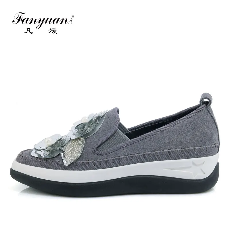 

Fanyuan Spring Autumn Shoes Woman Platform Women Cow Suede Leather Flats Thick Sole Women's Loafers Moccasins Flower Shoe