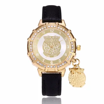 

Luxury Women Watches Fashion Causal Women Quartz Wristwatch Ladies Bracelet Watches Relogio Feminino Owl Pendant Clock Black