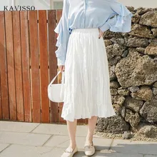 KAVISSO Высококачественная юбка миди женская летняя юбка черная белая юбка женская плиссированная юбка с высокой талией новая jupe femme