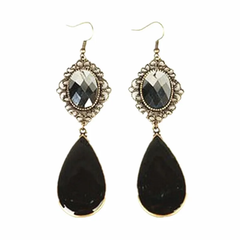 

Bohemian imitation gemstone jewelry retro earrings drop of water droplets black women 4ED34