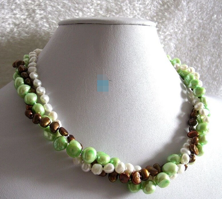 

huij 001620 4-9mm 3Row Multi Color Baroque Freshwater Pearl Necklace