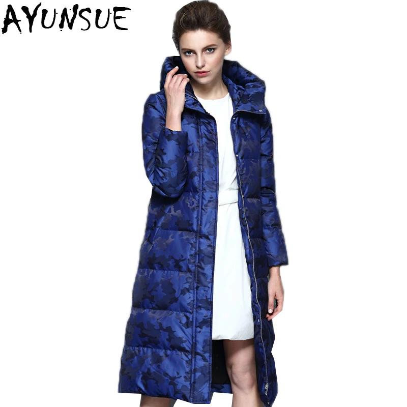 

AYUNSUE Hot Sale 2018 Winter Warm Duck Down Jacket Women Hooded Long Down Jackets Camouflage Black Coat Parkas Outwear LX2244