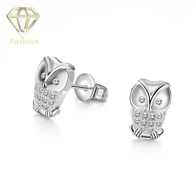 Unique Design Owl Earrings Studs White Gold Color Inlaid Crystals Unique Design Owl Earrings Studs White Gold Color Inlaid Crystals Stud For Women Fashion Jewelry
