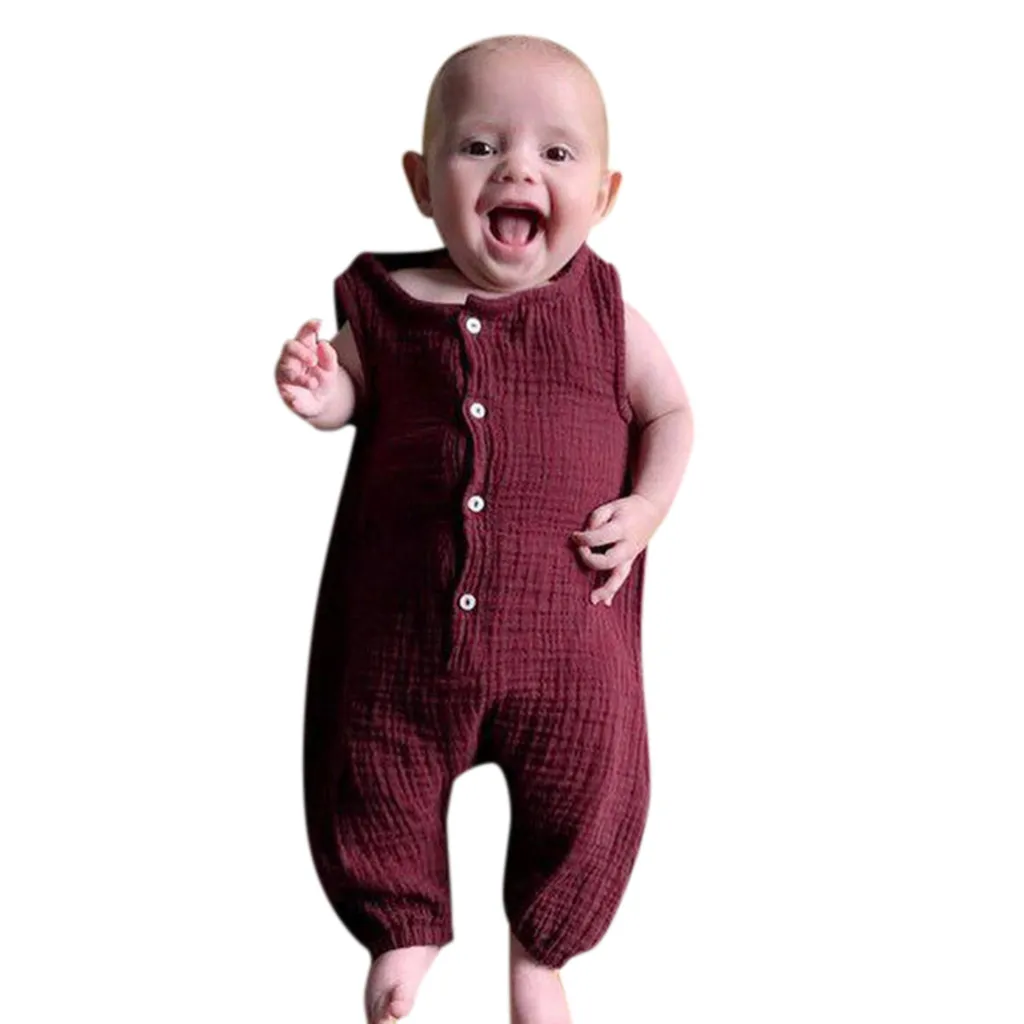 Летний костюм для малышей; для маленьких мальчиков и девочек с оборками Однотонный жилет ползунки комбинезоны F4
