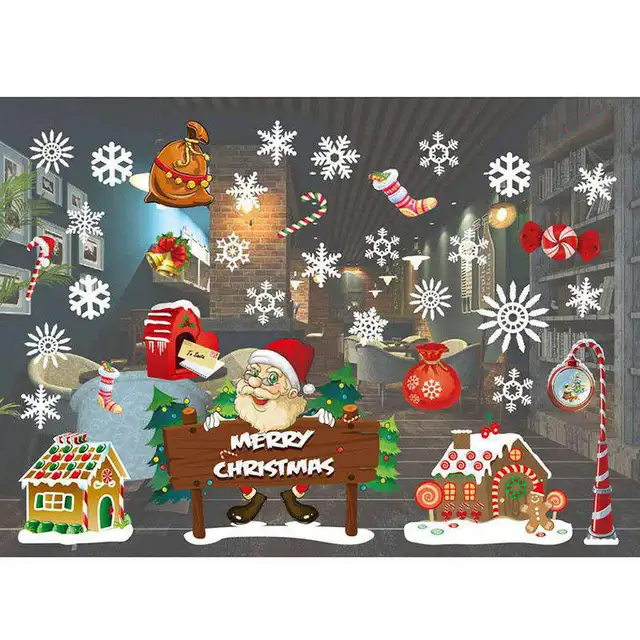 Christmas Tree Snowman Santa Claus Christmas New Year Shop Window Wall
