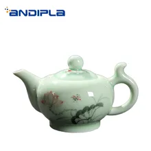 220 мл чайный горшок Longquan Celadon в китайском стиле, ручная роспись, узор лотоса, тисненая Крышка для рыбы, чайники для чая, чайники Tieguanyin, отправленные другу