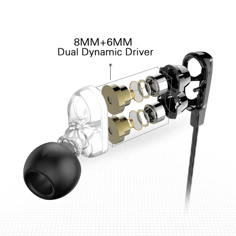 In ear Hifi Dual Driver Earphone D4C Earphones with Mic Stereo Sport Headset Earbuds for Samsung iPhone Huawei xiaomi Smartphone