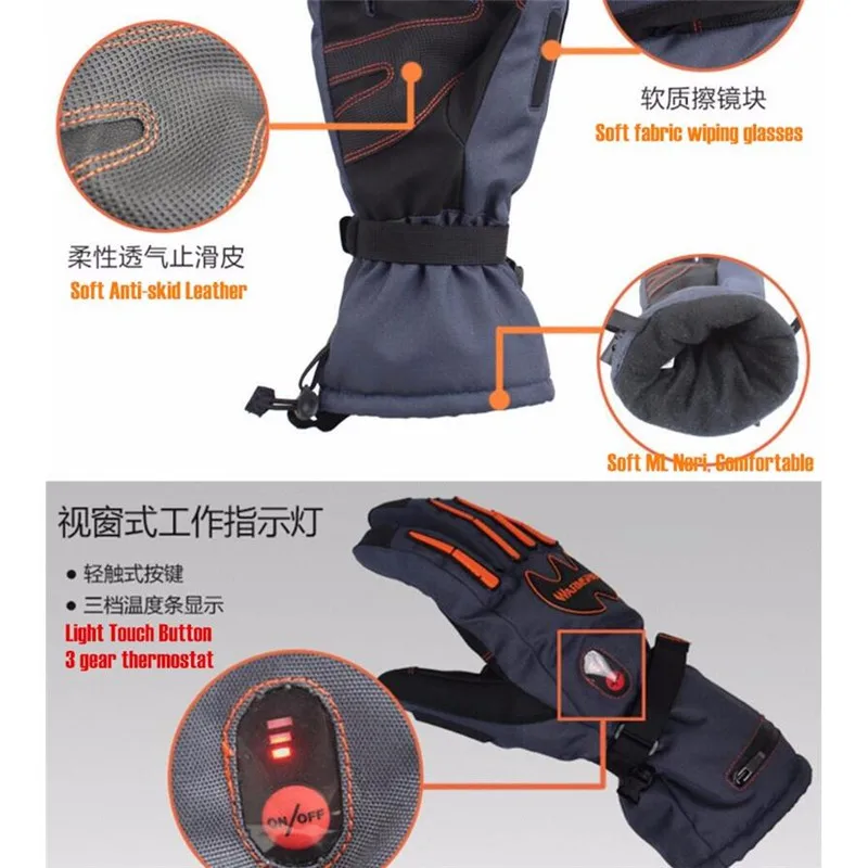 5600MAH Smart Electric Heat Gloves Ski Waterproof Lithium Battery Self Heating 5 Fingers&Hand Back Heated 3 Gear 4-8H