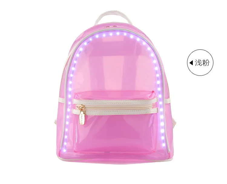 Стиль ярких цветов осветления ПВХ Рюкзак светодиодные фонари прозрачная сумка женская рюкзак rucks