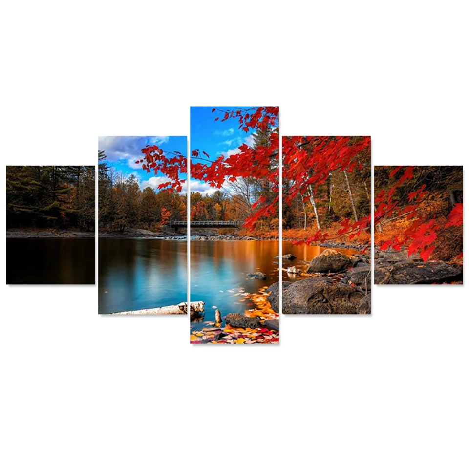 

Canvas HD Print Painting Modular Pictures 5 Panel Autumn Nature Landscape Frame Wall Art Poster Modern Home Decor Living Room