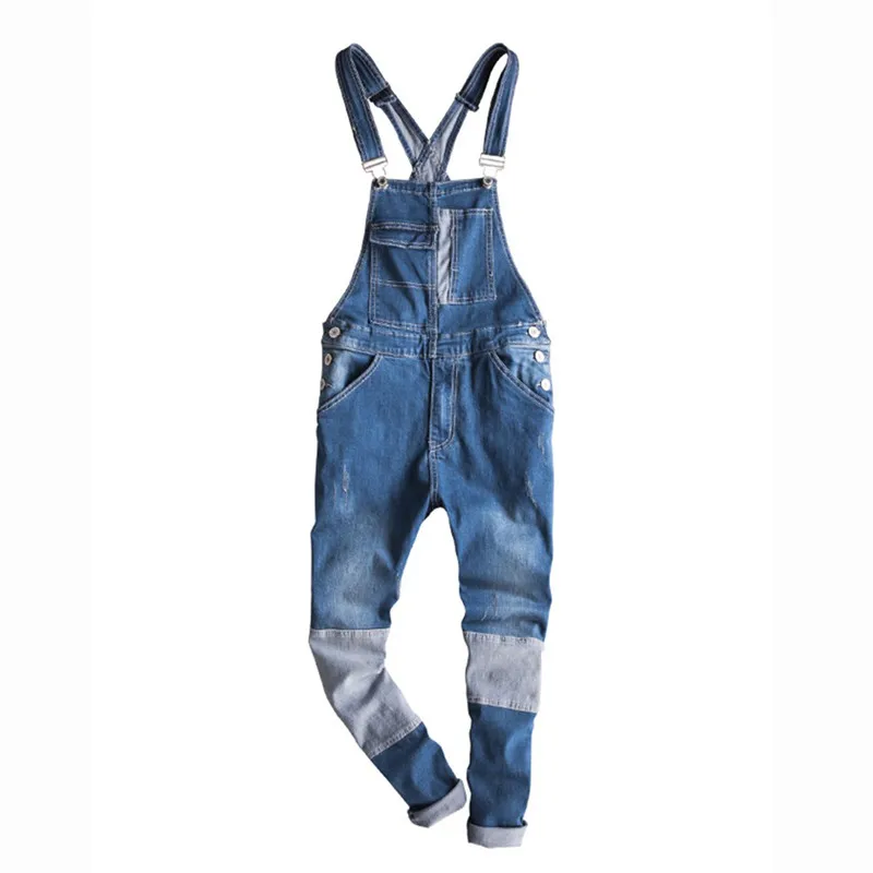 

MORUANCLE Men's Fashion Denim Bib Overalls Patchwork Jeans Jumpsuits Workwear Suspender Pants For Man Size M-XXXL