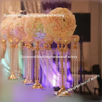 

new style wedding gold crystal with mental arrangement stand