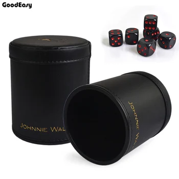 

Johnnie Walker Leather Dice Cup Plastic with 6pcs acrylic dices Polyhedral Dice Cup Poker Drinking Board Game Gambling Dice Box