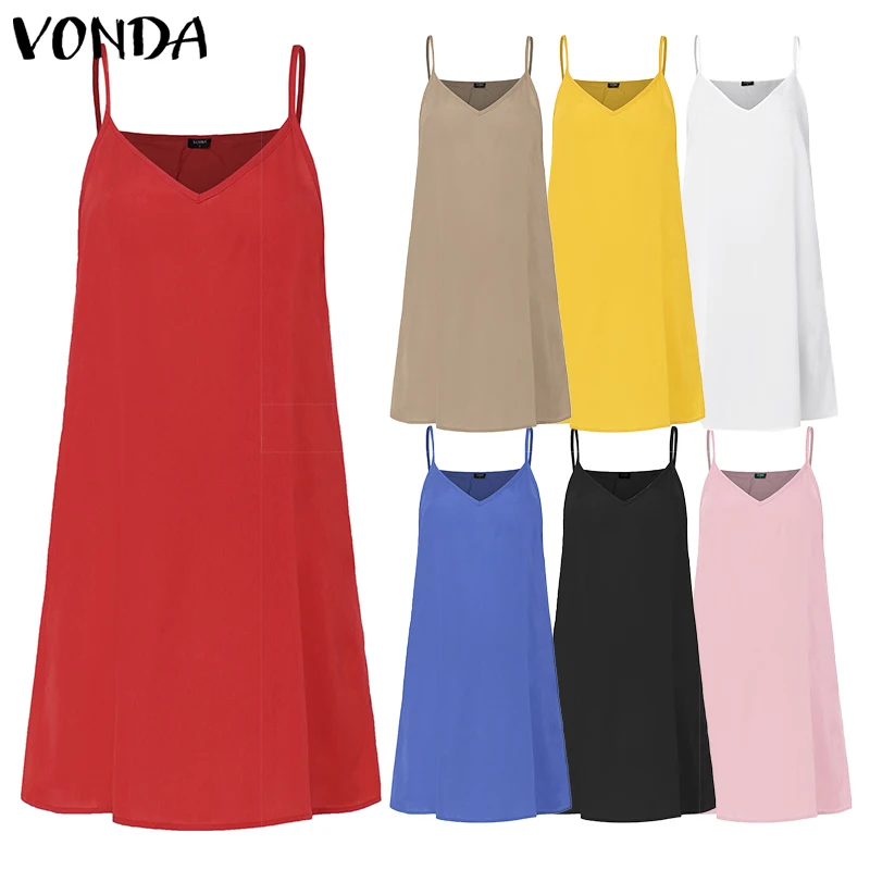 VONDA7ColorsWomenLiningDress2023SexySpaghettiStrapInnerDress