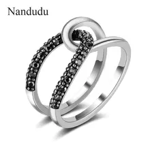 Nandudu, марказит, Черные Кольца изогнутой формы для женщин, девушек, тайское серебряное ювелирное изделие, подарок, кольцо, аксессуары для свадьбы, вечерние, R2132