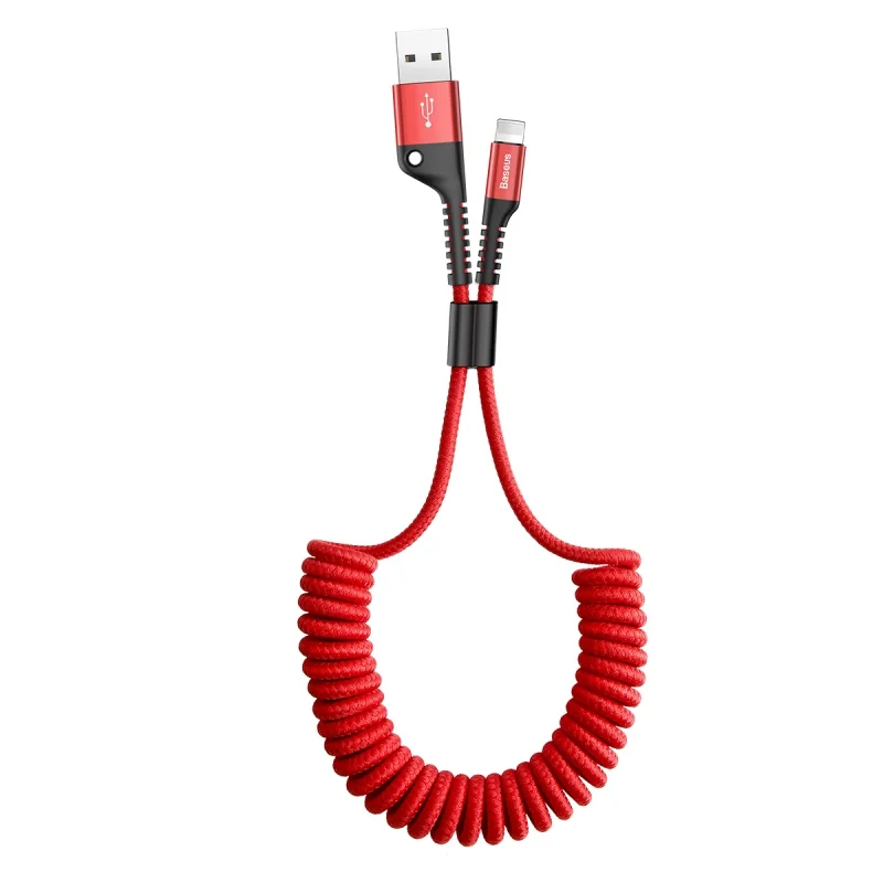 

car mount spring retractable usb charger cable for iPhone xs max xr x 8 7 6s plus 5s ipad usb charging cable 1m 2A nylon Braided