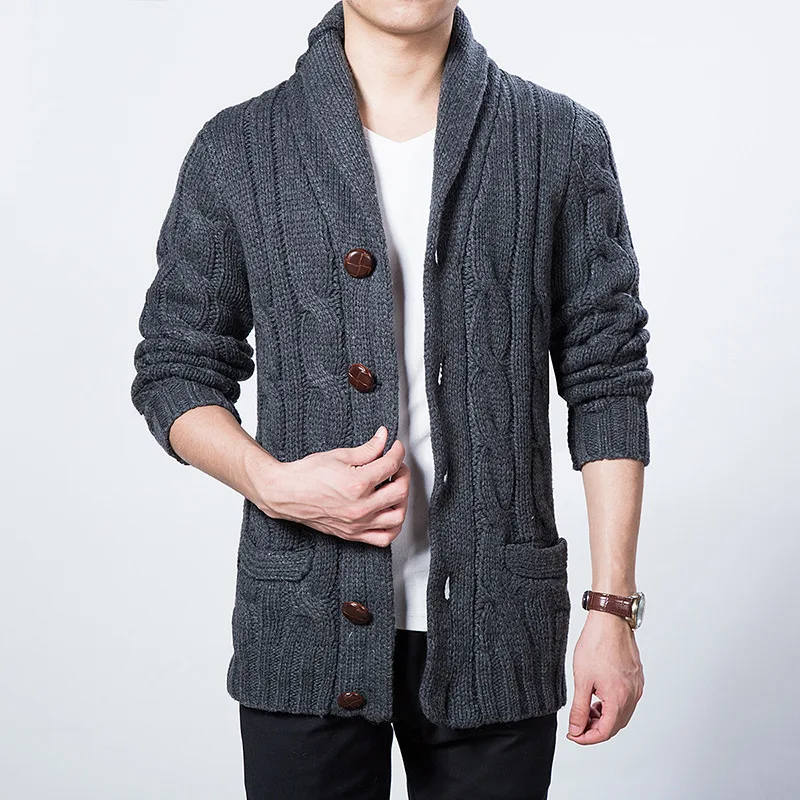 

LEDINGSEN Mens Blue Knitting Wool Sweater Jacket Coat Thick Slim Fit Knitwear Grey Woolen Knitted Cardigans Brand Clothing